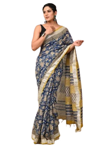 Women Printed Cotton Linen Saree