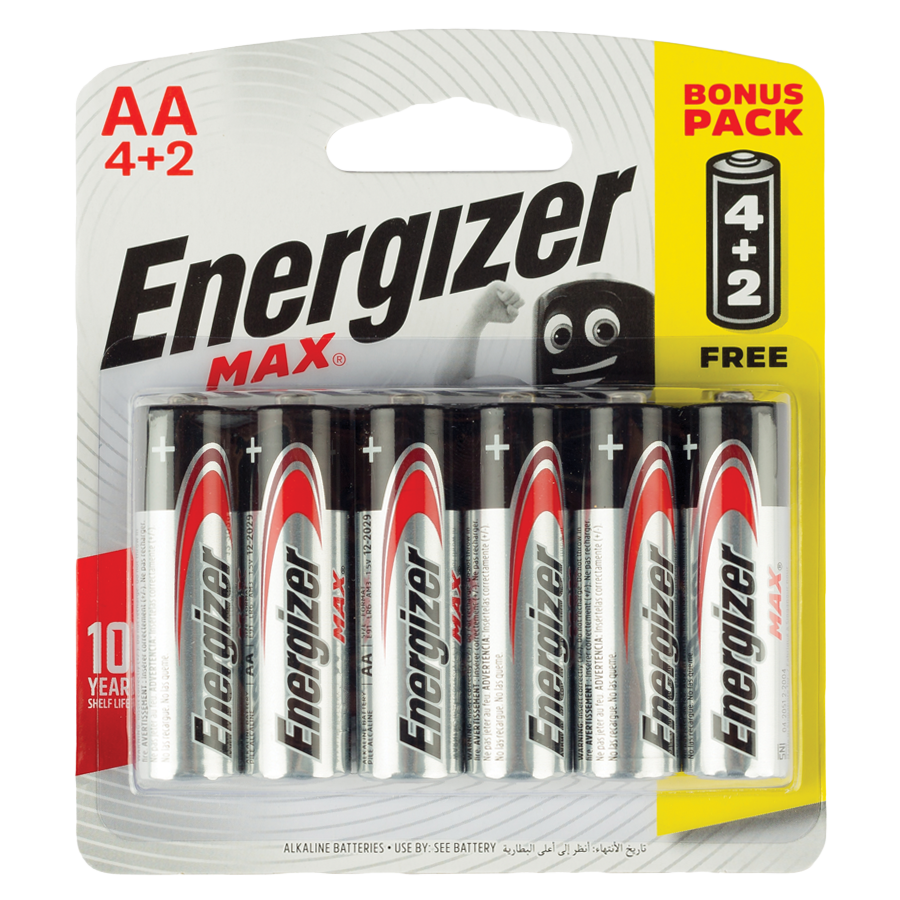 Energizer Max Aa Alkaline Batteries 4+2 Bonus Pack - Nominal Voltage: 1.5 Volt (V)