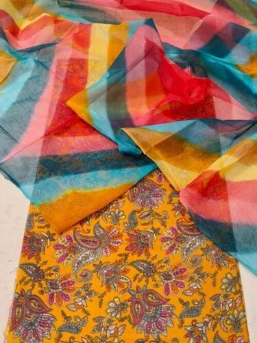 Ladies Rajputi Cotton Suit - Unstitched Multi Color Cotton Fabric, Printed Border, Breathable, Quick Dry, Anti Wrinkle