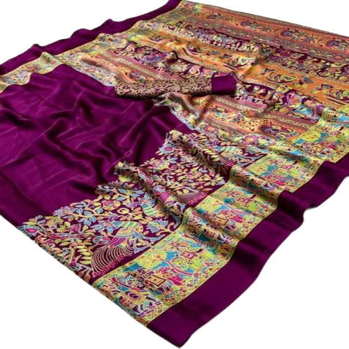 Pure Purple Ajrakh Saree