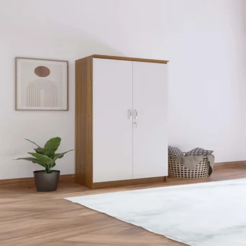 2 Door White Laminated Wooden Wardrobe