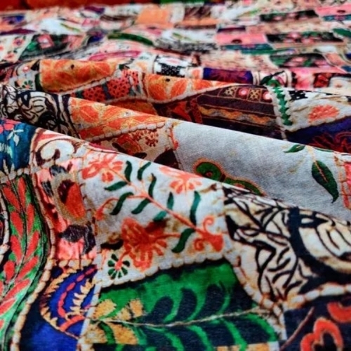 Patchwork Design Digital Printed Poly Silk Fabric