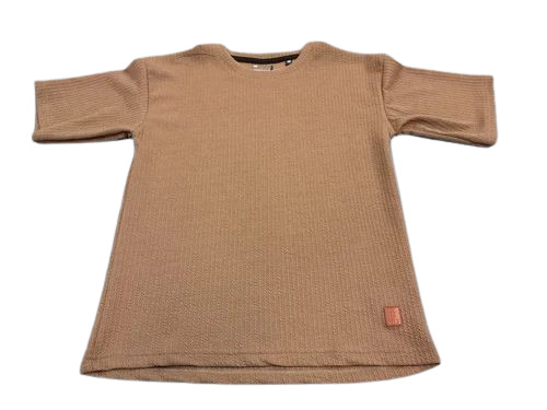 Men Beige Cotton Round Neck T Shirt