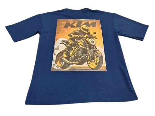 Men Blue Cotton Round Neck T Shirt