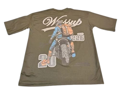Men Olive Green Cotton Round Neck T Shirt