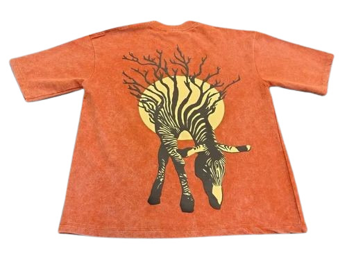 Men Orange Cotton Round Neck T Shirt