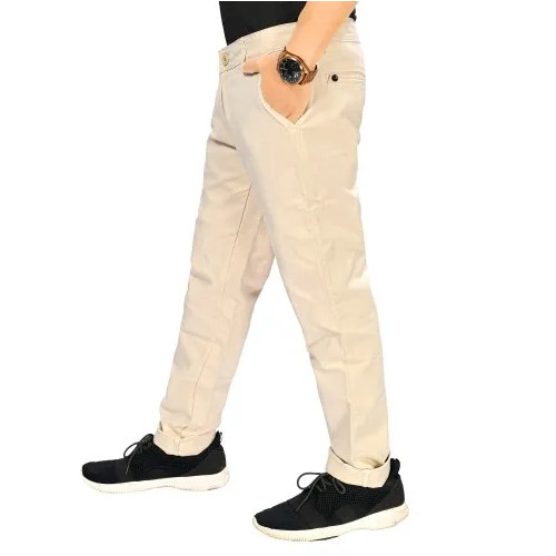 Men White Cotton Lycra Trouser