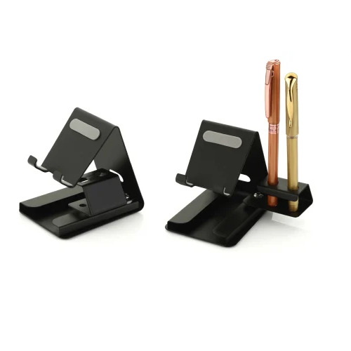 Metal Mobile Stand With Pen Holder Set - Color: Black