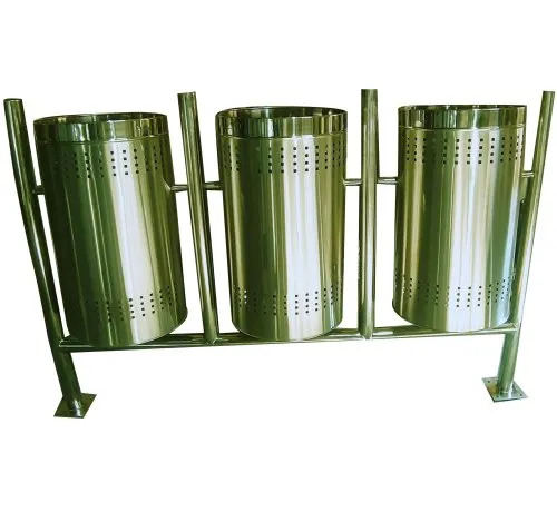 Open Top Silver Ss Triple Mounted Dustbin - Application: Waste Collection