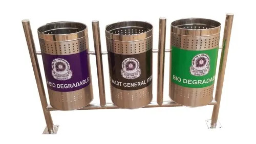 Open Top Stainless Steel Triple Hanging Bin - Application: Waste Collection
