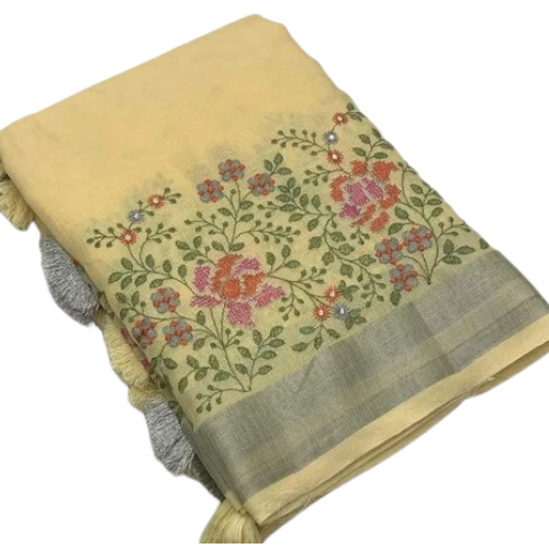 Fashionable Linen Embroidery Saree