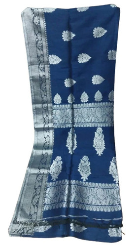 Navy Blue Cotton Hand Block Printed Saree - Color: Multicolor