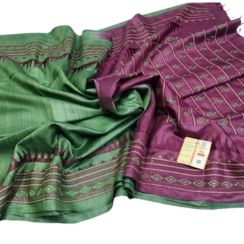 Pure Bhagalpuri Tussar Desi Handwoven Silk Saree