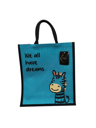 Blue Printed Jute Shopping Bag