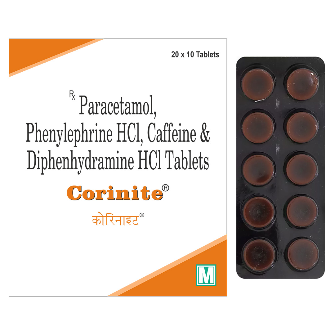 Paracetamol, Phenylephrine, Caffeine, Diphenhydramine Hcl Tablet (corinite) - Brand Name: Corinite | Private Label | Third Party Manufacturing