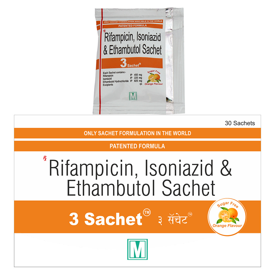 Rifampicin, Isoniazid, Ethambutol Sachet (3 Sachet +) Patented Formula - Brand Name: 3 Sachet+ | Private Label | Third Party Manufacturing