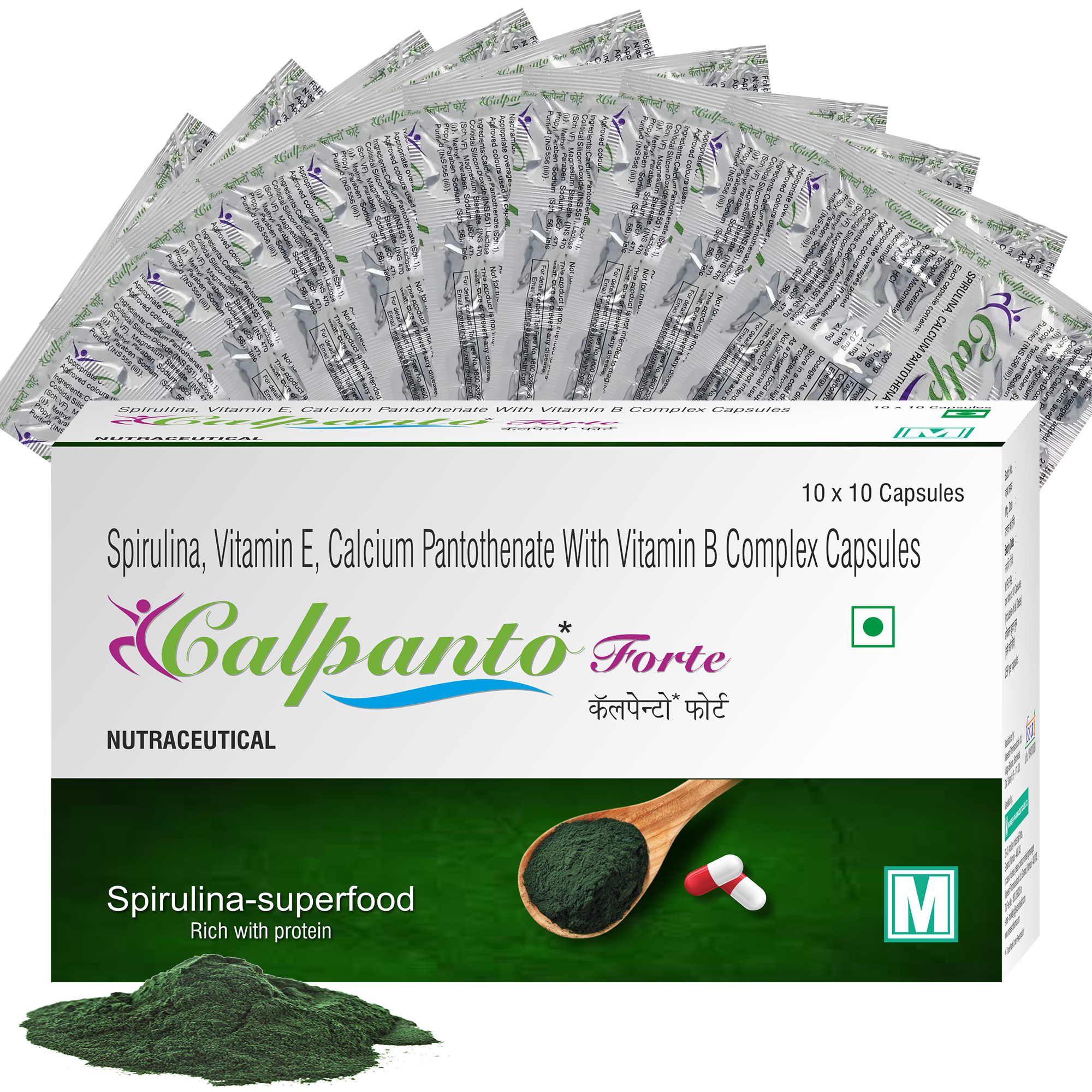 Spirulina, Vitamin E, Calcium, Vitamin B Complex Capsules (calpanto Forte) - Brand Name: Calpanto Forte | Private Label | Third Party Manufacturing