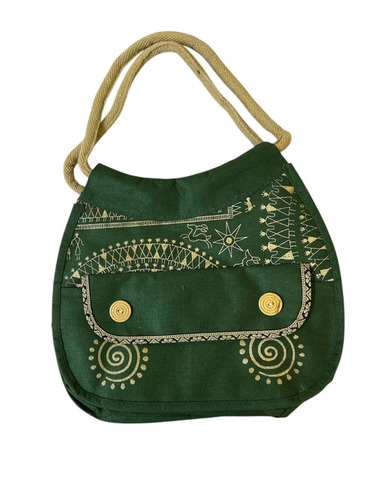 Green Base Printed Jute Shopping Bag