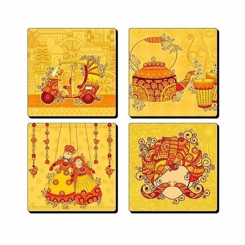Rajasthani Culture Print Wooden Table Coaster