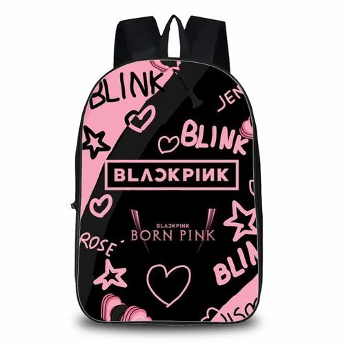 Black And Pink Printed Polyester School Bag
