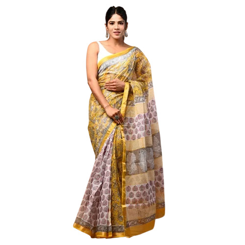 Hand Block Printed Kota Doriya Saree With Blouse