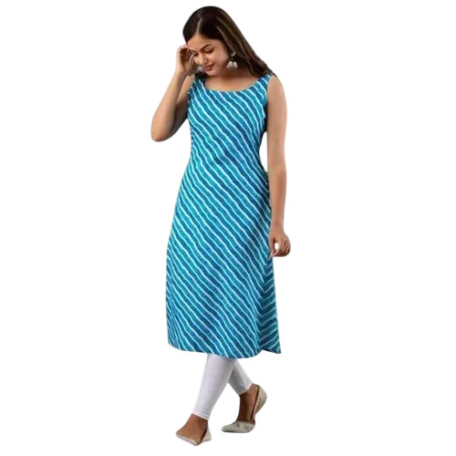 Blue Printed American Crepe Kurti