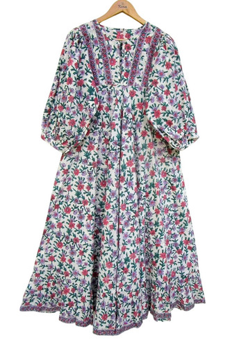 Color Valley Printed Cotton Henley Neckline Maxi Dress