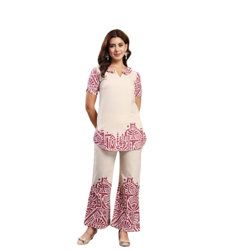Indibelle Linen Touch Ivory Ruby Red Co-Ord Set
