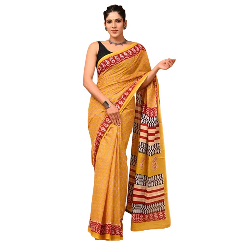 Yellow Printed Cotton Saree