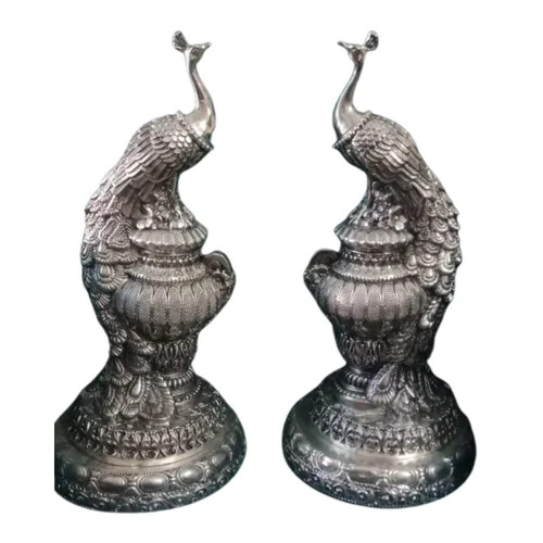 12Inch Silicone Rubber Silver Plated Peacock Statue - Features: Easy To Clean And Maintain