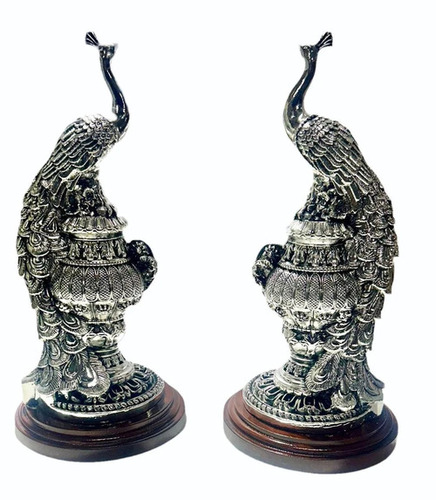 12Inch Silver Plated Peacock Statue - Features: Fine Detailing Craftsmanship