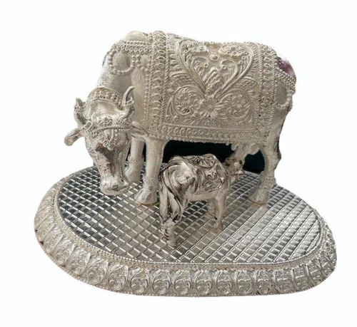 7Inch (Height) Silver Plated Cow Calf Statue - Product Type: Sculpture