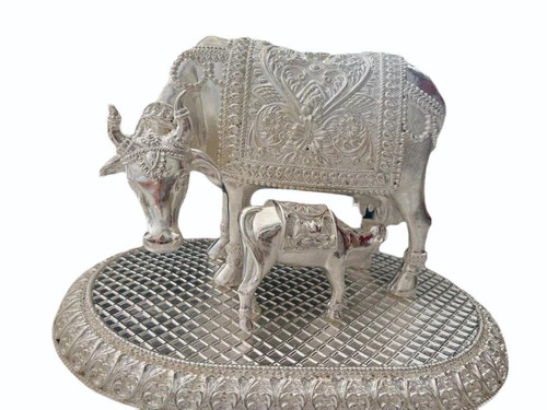 7Inch Silver Plated Cow Calf Statue - Features: Easy To Clean And Maintain