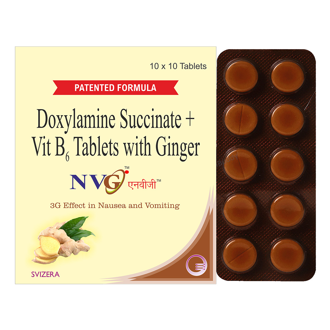 Doxylamine Succinate + Vit B6 Tablets With Ginger (Nvg) - Brand Name: Nvg | Private Label | Third Party Manufacturing