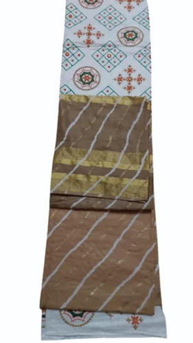 Ladies Computer Work Embroidered Cotton Unstitched Suit - Color: White And Golden