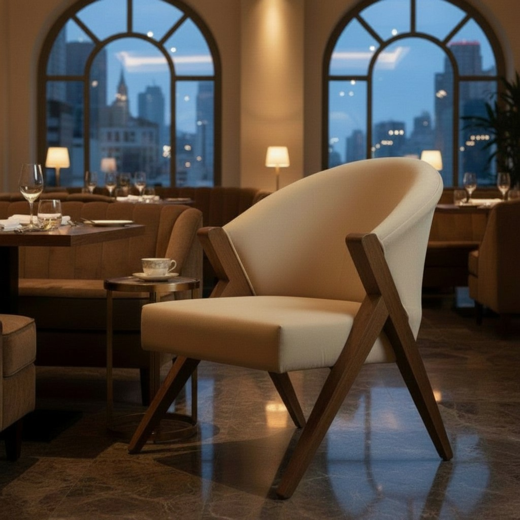 SITRO Premium Wooden Upholstered Lounge and Cafe Chair (MUXA)