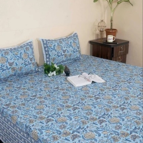 Blue Printed Bed Sheet - 100% Cotton, Full Size, Multicolor | Modern Design, Washable, Machine Wash & Dry Clean