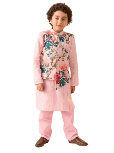 Boys Baby Pink Color Cotton Kurta Pyjama