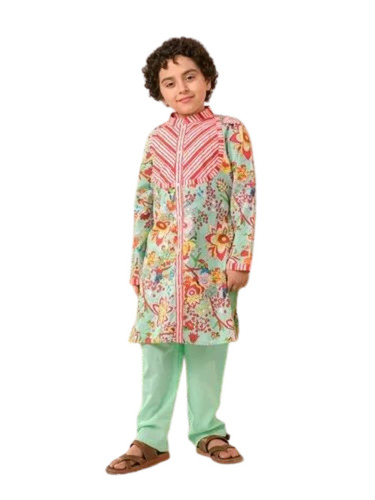 Boys Floral Printed Cotton Kurta Pyjama
