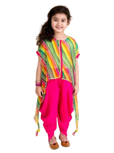 Girls Green Leheriya Dhoti Kurta Set
