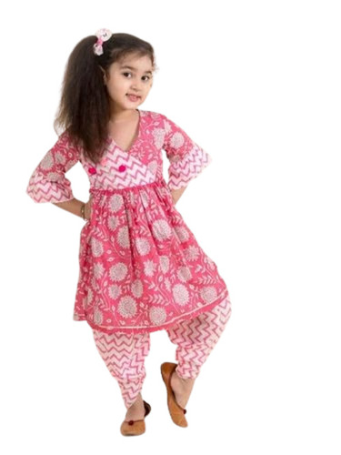 Girls Pink Angrakha Dhoti Kurta Set