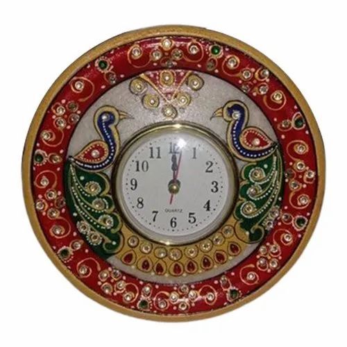 Decorative Marble Peacock Design Table Clock