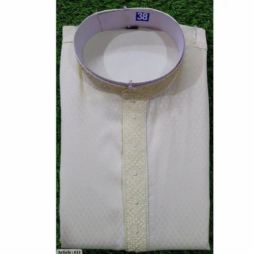 Men Cloud Grey Embroidered Cotton Kurta Pajama