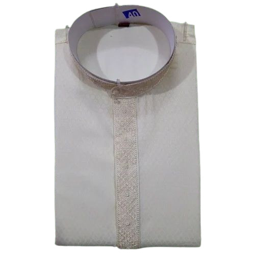 Men Cream Embroidered Cotton Kurta Pajama