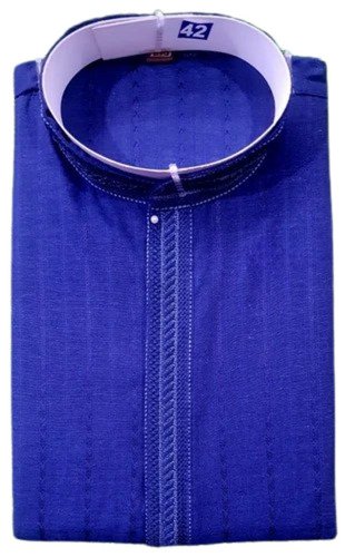 Men Dark Blue Embroidered Cotton Kurta Pajama