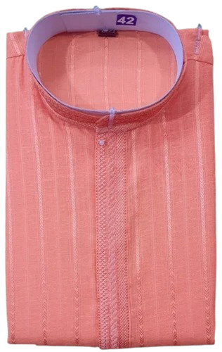 Men Peach Embroidered Cotton Kurta Pajama