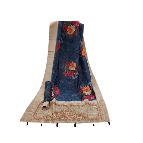 Supernet Digital Saree With Embroidery Work In Blouse