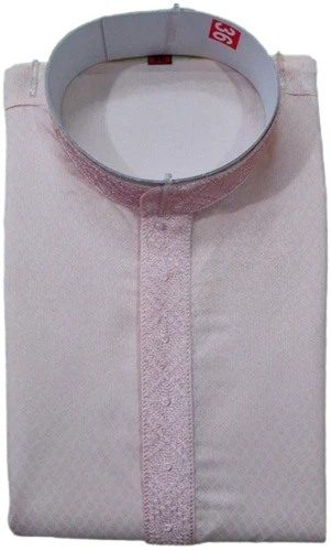 Men Baby Pink Embroidered Cotton Kurta Pajama