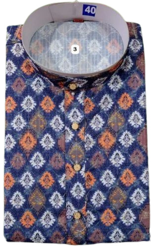 Men Dark Blue Printed Cotton Kurta Pajama