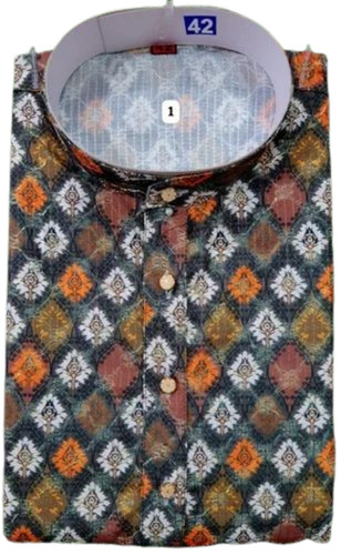 Men Dark Grey Printed Cotton Kurta Pajama